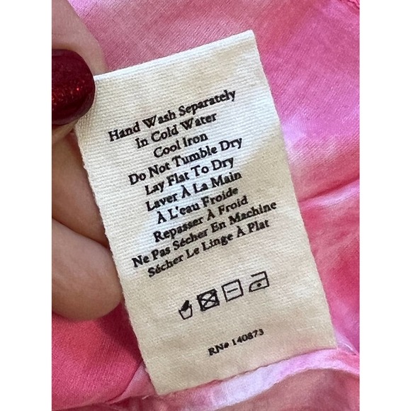 LoveShackFancy Peplum Top 3/4 Sleeve Square Neck Pink Tie Dye Size 6 100% Cotton - Picture 10 of 11